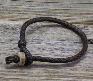 Braided Leather Bracelet with Deer Antler Button