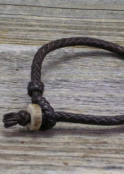 Braided Leather Bracelet with Deer Antler Button